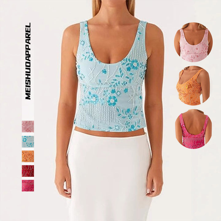 Damen Couture-Oberteil mit floralem Strassdesign und figurbetontem Schnitt Drune