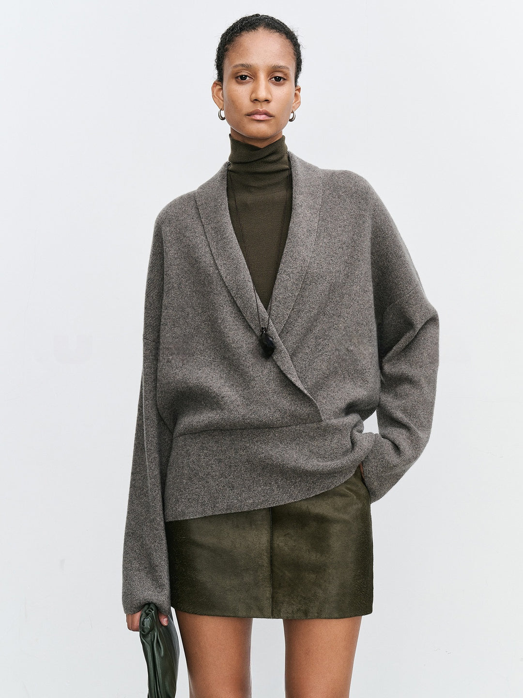 Damen Eleganter und weicher Wickelpullover aus hochwertiger Wolle Drune
