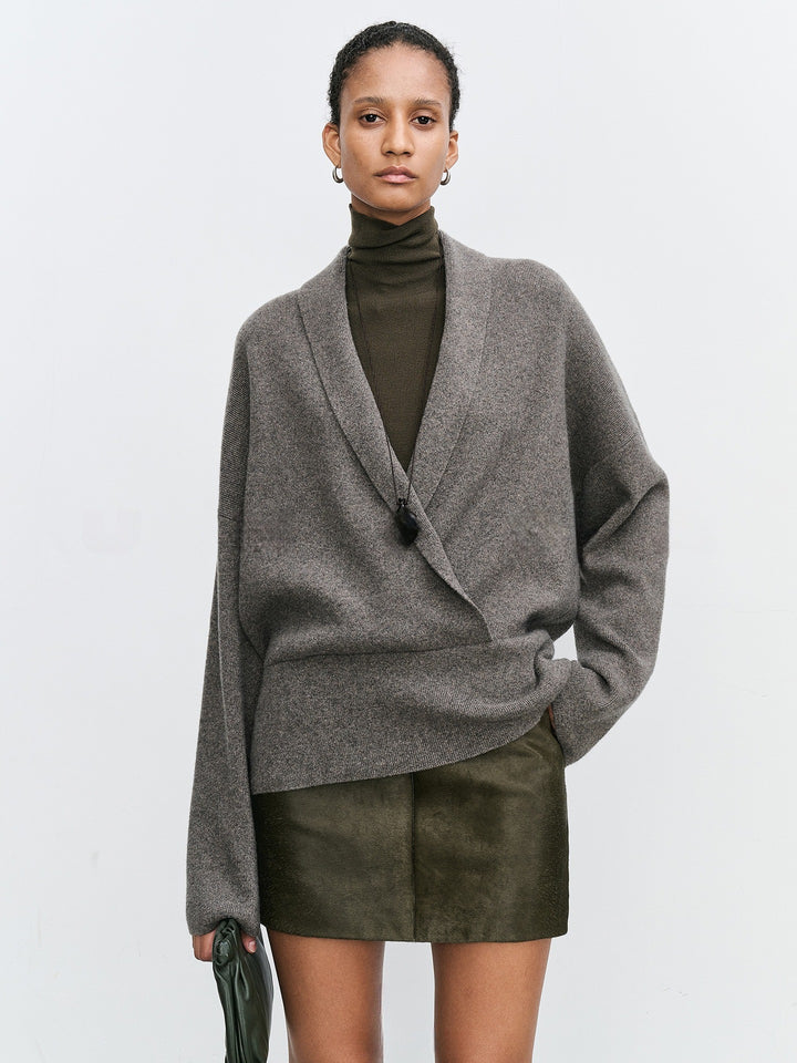 Damen Eleganter und weicher Wickelpullover aus hochwertiger Wolle Drune