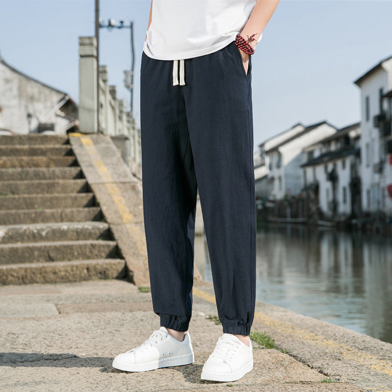 Herren nan tapered Leinen-Baumwoll-Jogger mit Kordelzug, elastischem Knöchelbündchen und schlanker Silhouette Drune
