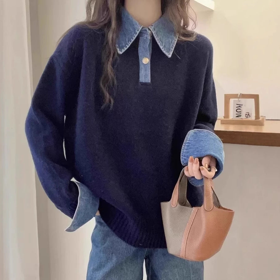 Damen Pullover mit modischem Hemdkragen und weichem Material Drune