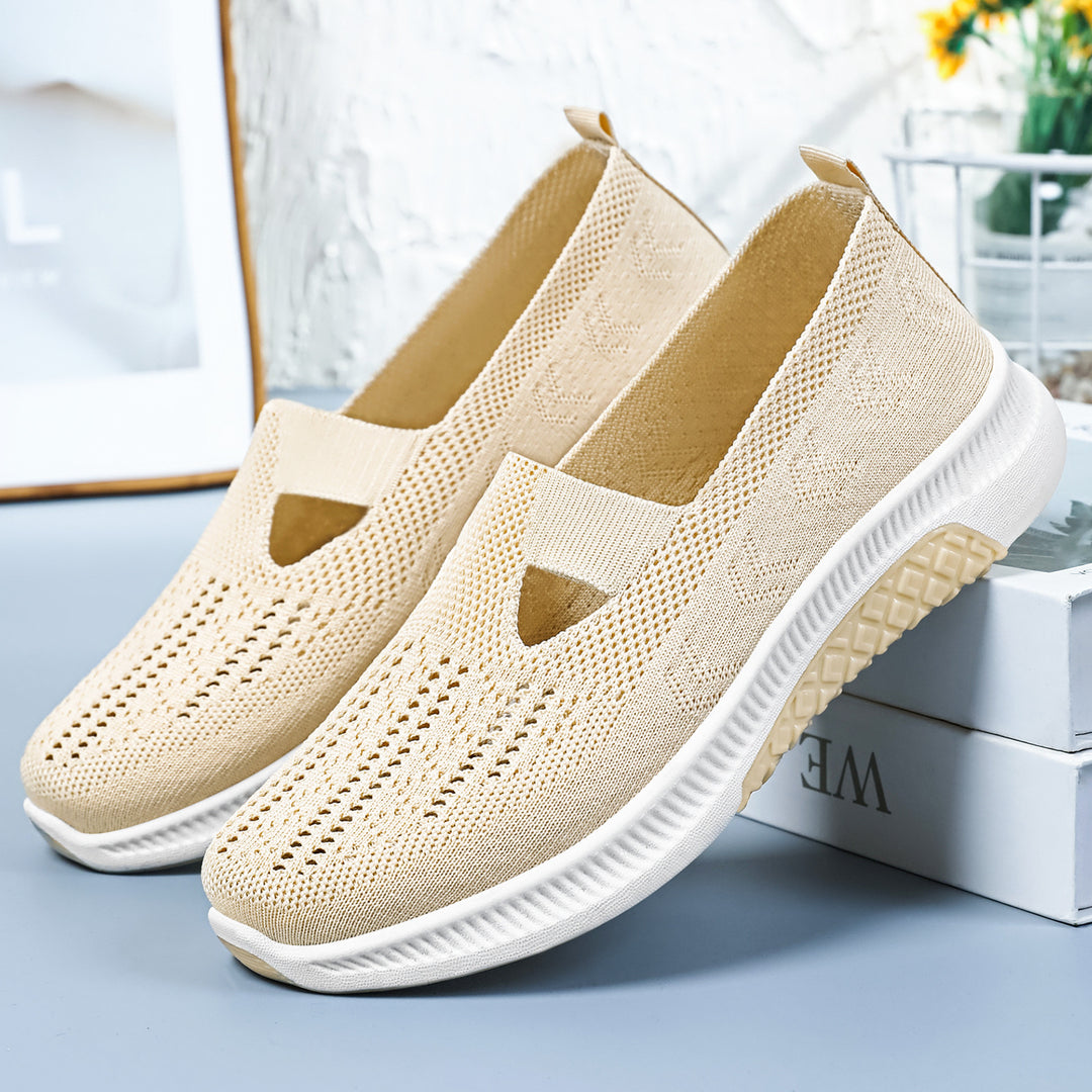 Damen nan elastischer Strick-Slipper mit perforiertem Atmungsnetz und dämpfender Leichtsohle Drune