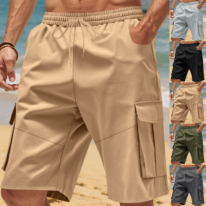 Herren nan technische Reisefreizeit-Bermuda mit elastischem Bund, Kordelzug und funktionalen Klapptaschen Drune