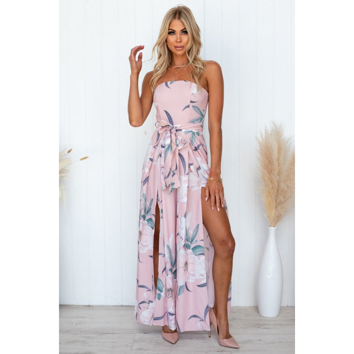 Damen Maxi-Kleid mit floralem Print und Schlitz Drune