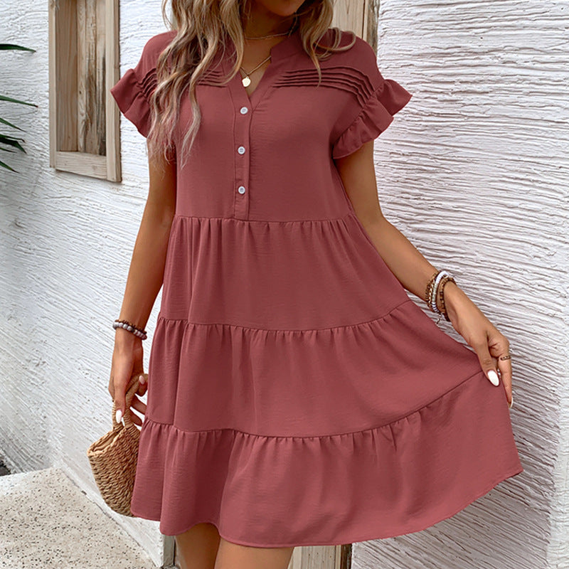 Damen Freizeitkleid mit Rüschendetails und Knopfverschluss Drune