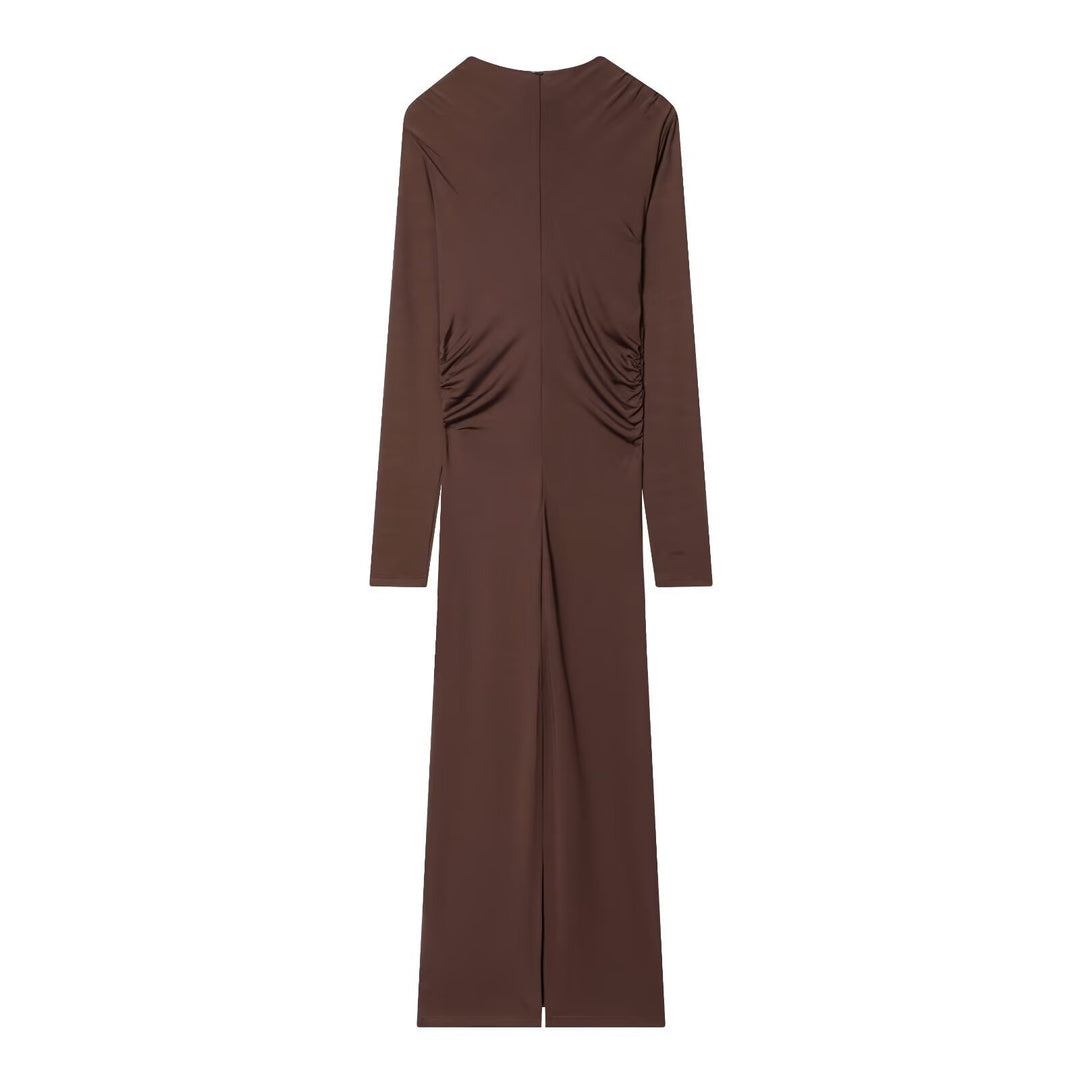 Damen Maxikleid mit tiefem V-Ausschnitt und drapierten Details Drune