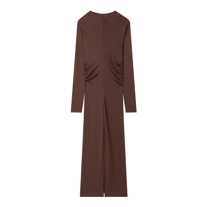 Damen Maxikleid mit tiefem V-Ausschnitt und drapierten Details Drune