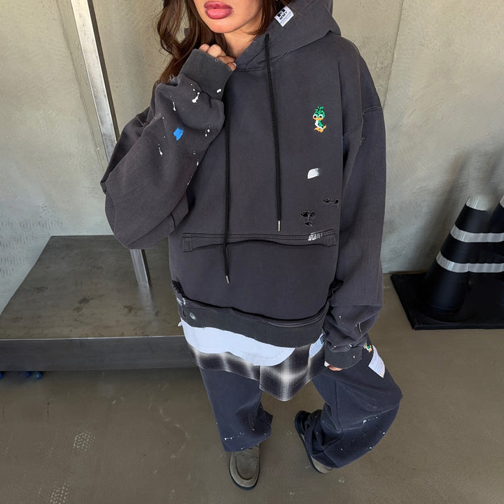 Damen Oversized Kapuzenpullover mit speziellen Designelementen Drune