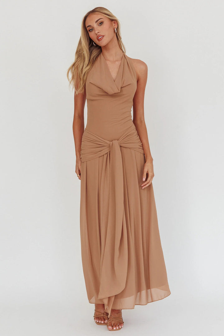 Damen Elegantes langes Abendkleid mit raffiniertem Halternetz Drune