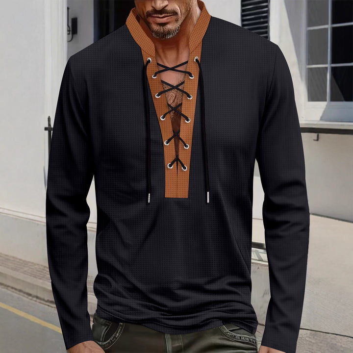 Herren modisches Langarmshirt mit Schnürung Drune