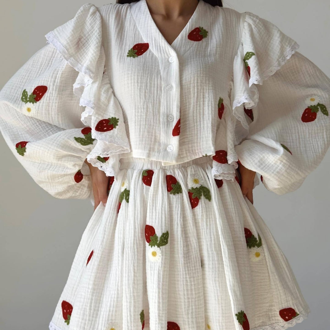 Damen Zweiteiliges Set mit herzförmigem Muster und luftiger Bluse Drune