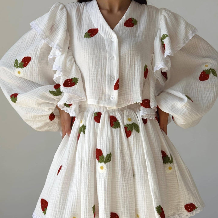 Damen Zweiteiliges Set mit herzförmigem Muster und luftiger Bluse Drune