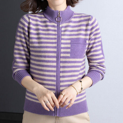 Damen Strickjacke mit Stehkragen und Reißverschluss Drune