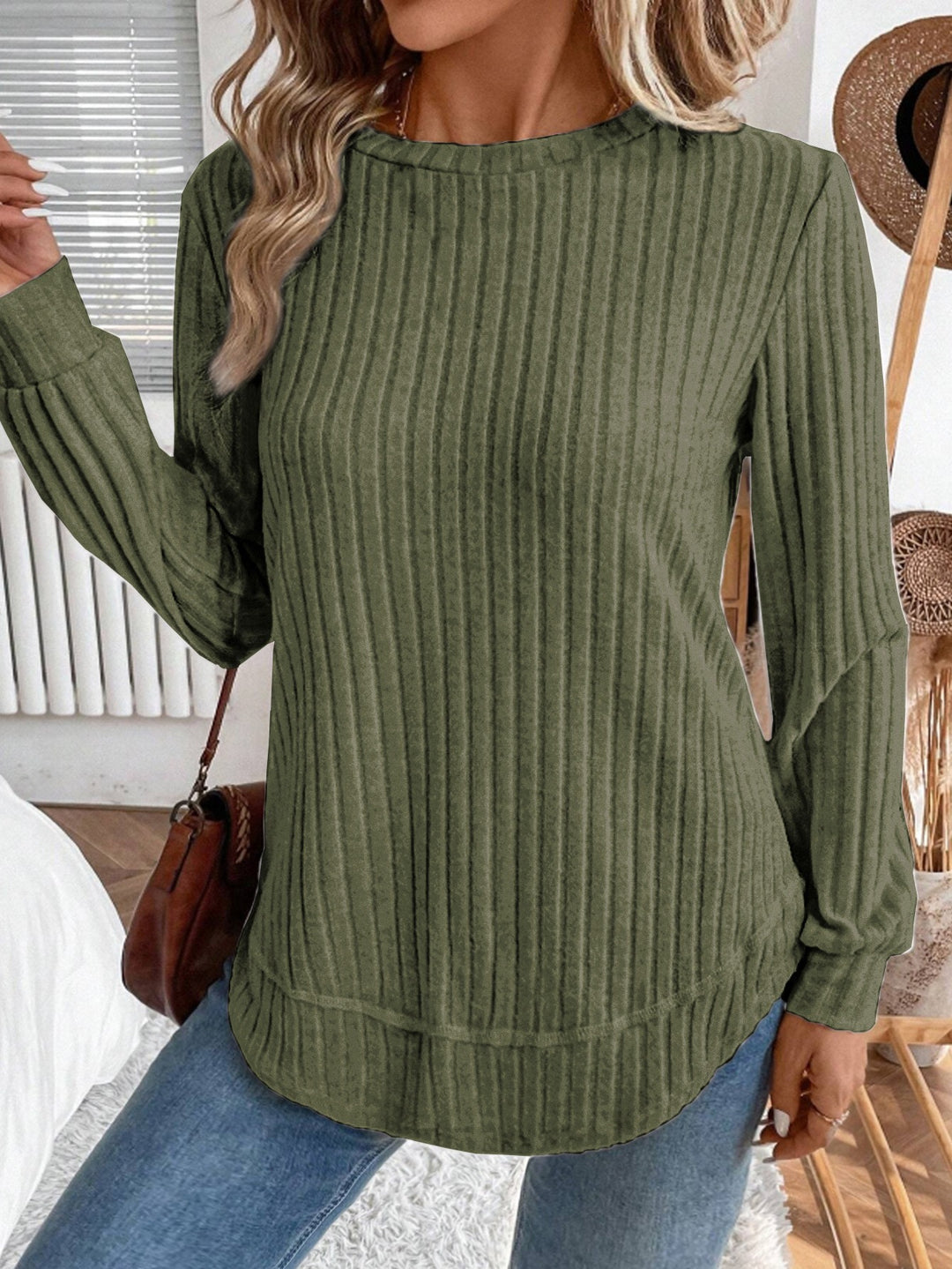 Damen lässiger Strickpullover mit vertikalen Streifen Drune