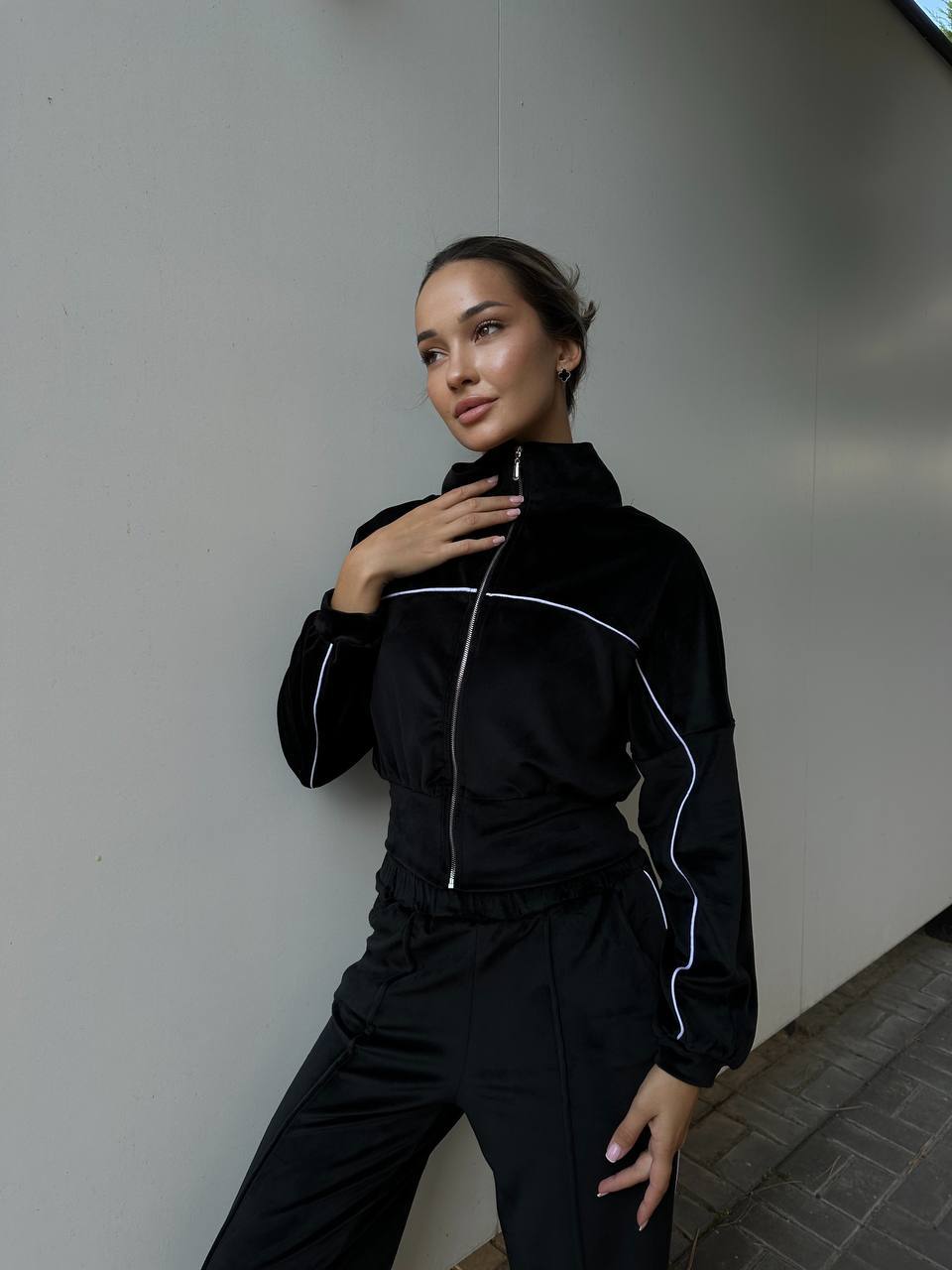 Damen trendiges und lässiges Fleece-Set mit hohem Kragen und elastischem Bund Drune