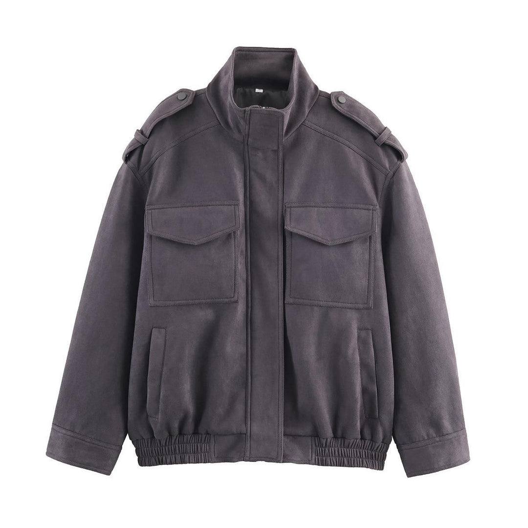 Damen Kunstlederjacke mit praktischen Pattentaschen und modernem Stehkragen Drune