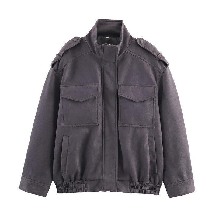 Damen Kunstlederjacke mit praktischen Pattentaschen und modernem Stehkragen Drune