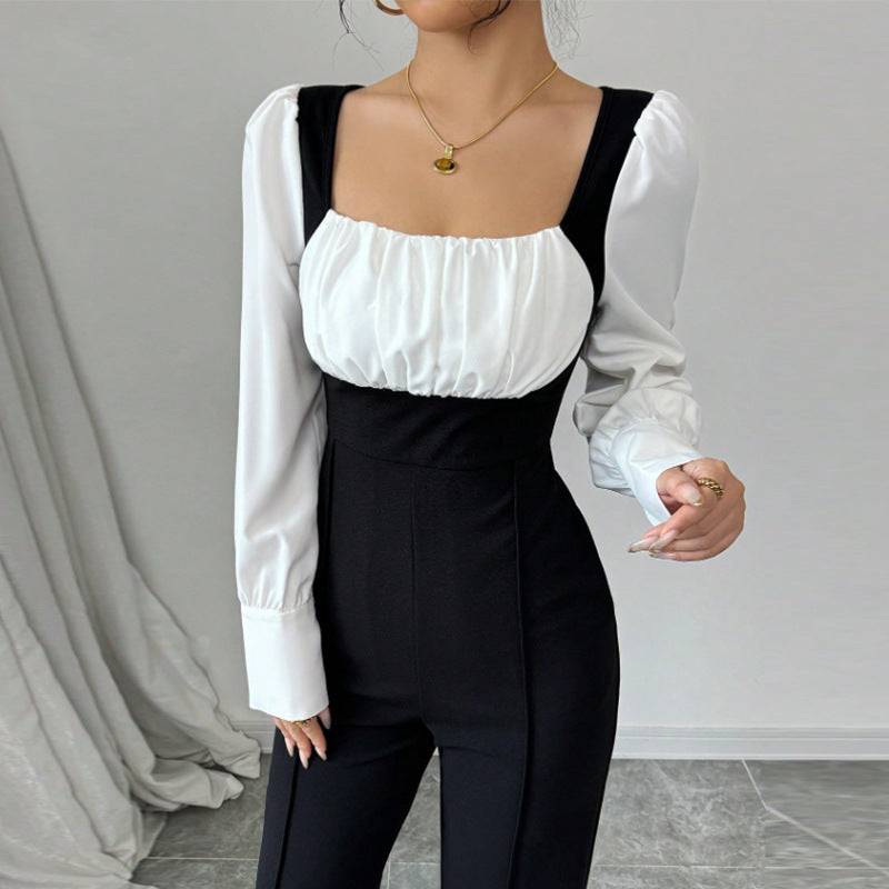 Damen Eleganter Jumpsuit mit Puffärmeln und tailliertem Schnitt Drune