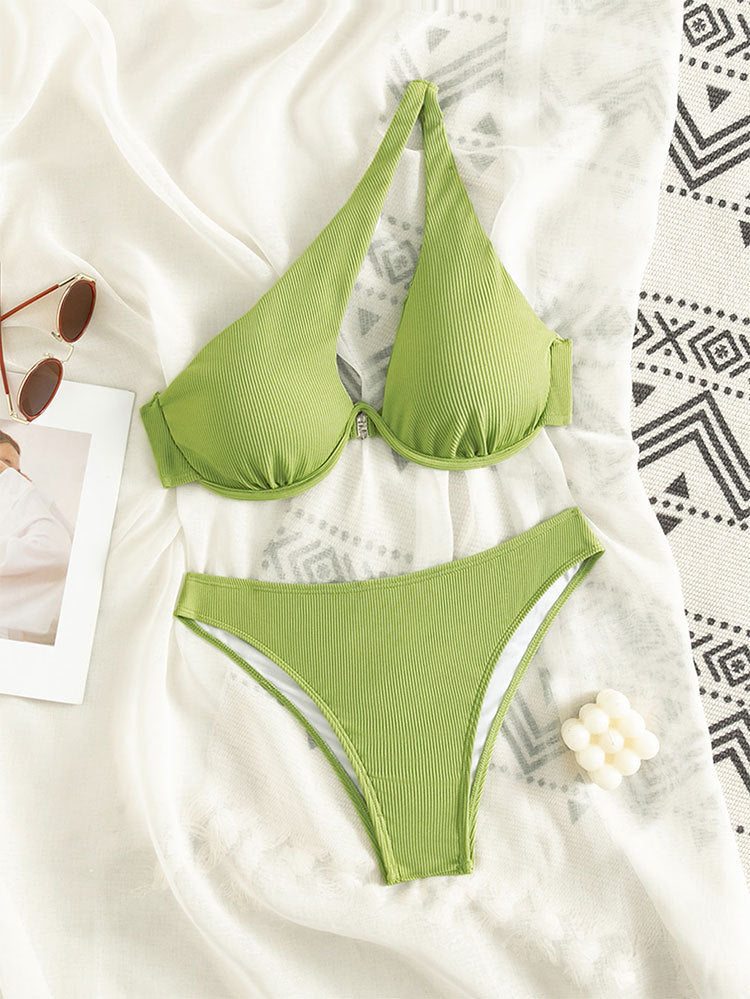 Damen Bikini-Set mit dreieckigem Oberteil und hoch geschnittenem Unterteil Drune