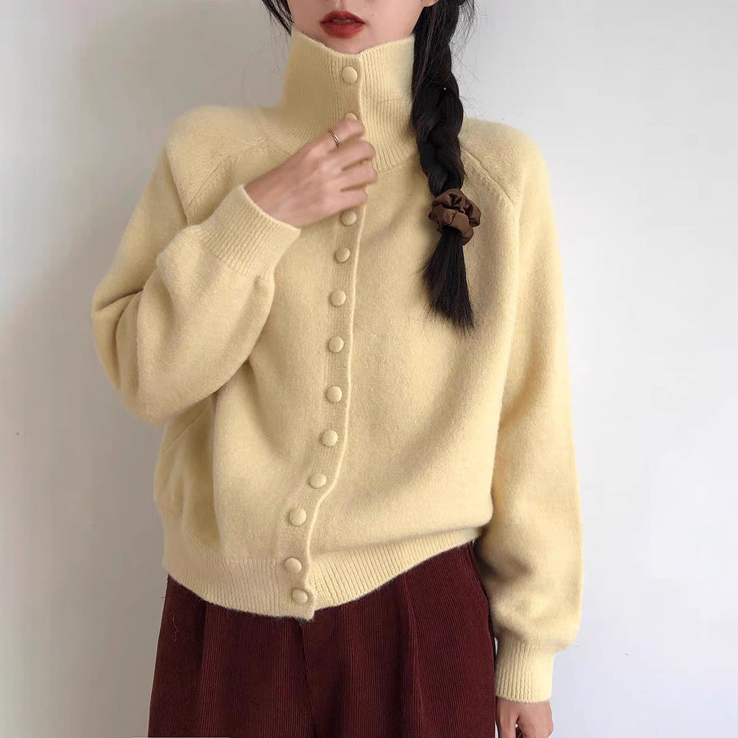 Damen Hochwertiger Strickcardigan mit Stehkragen und Knopfdetails Drune