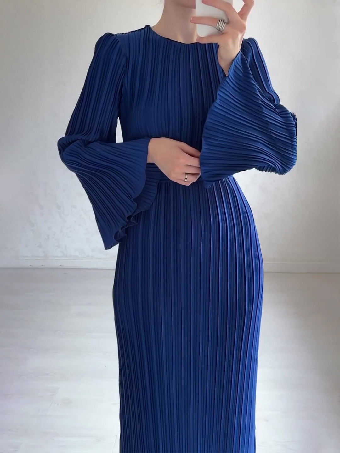 Damen Plissiertes Maxikleid mit voluminösen Ärmeln Drune