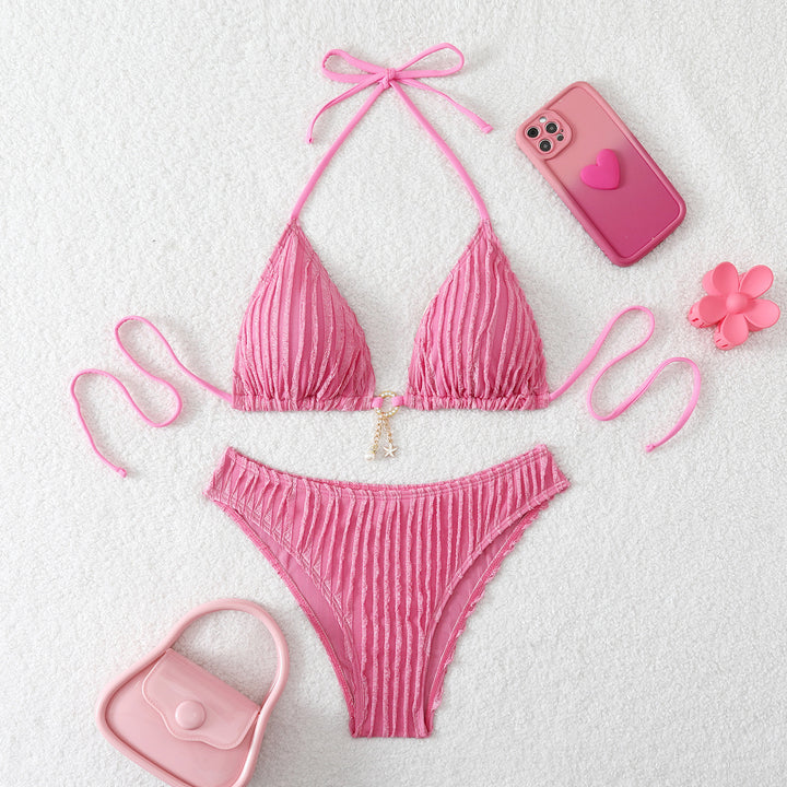 Damen Triangel-Bikini mit feiner Ripptextur und verspieltem Schmuckdetail Drune