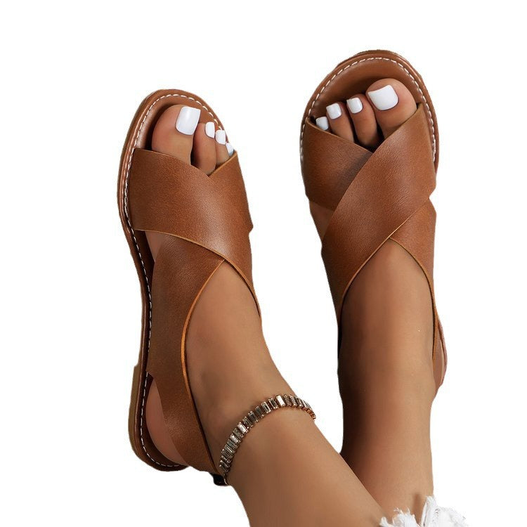Damen Halbsandalen mit elegantem Kreuzriemen und rutschfester Sohle Drune