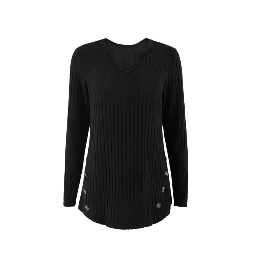 Damen Rippstrick-Pullover mit modischen Knopfdetails Drune