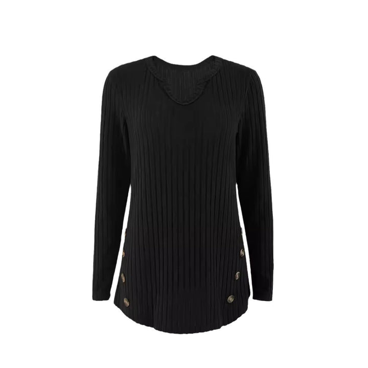 Damen Rippstrick-Pullover mit modischen Knopfdetails Drune