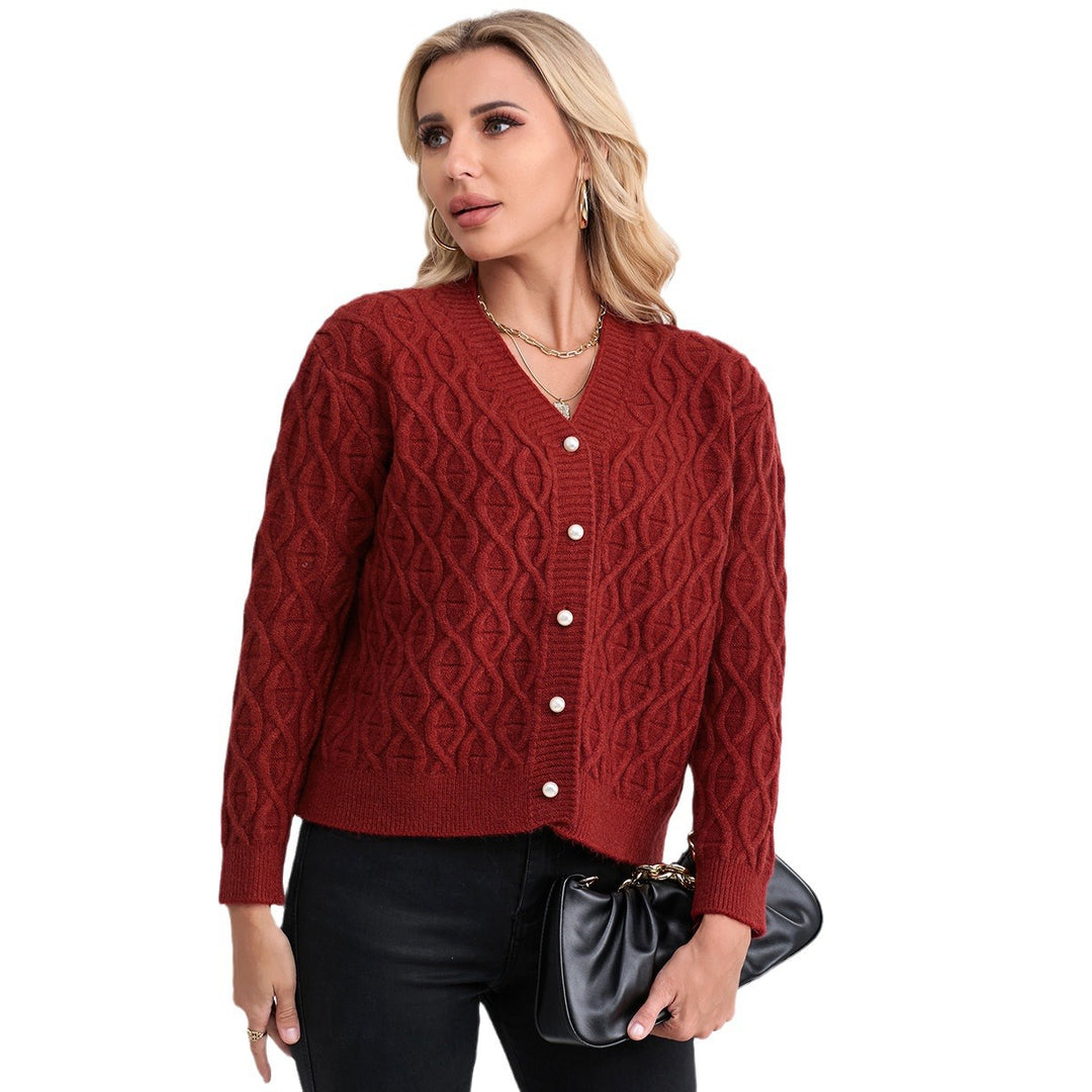 Damen Strickjacke mit modernen Zopfmuster und Pastellknopfdetails Drune