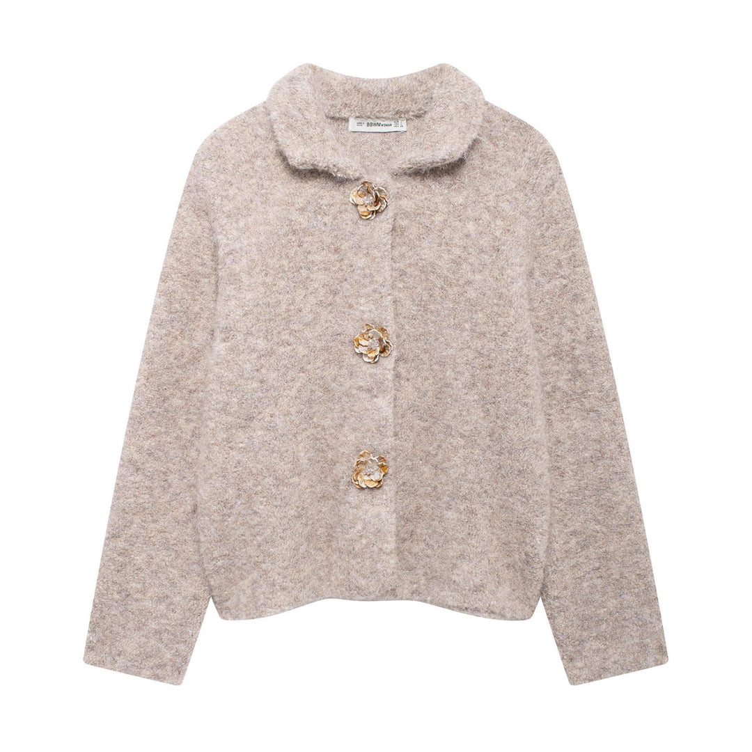 Damen elegante Strickjacke mit dekorativen Knopfdetails Drune