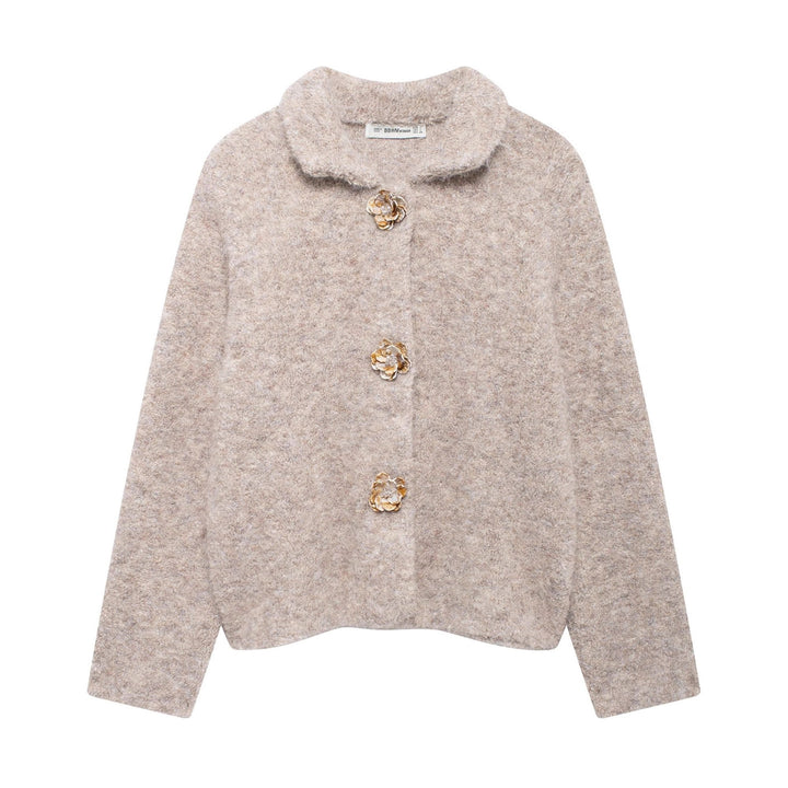 Damen elegante Strickjacke mit dekorativen Knopfdetails Drune