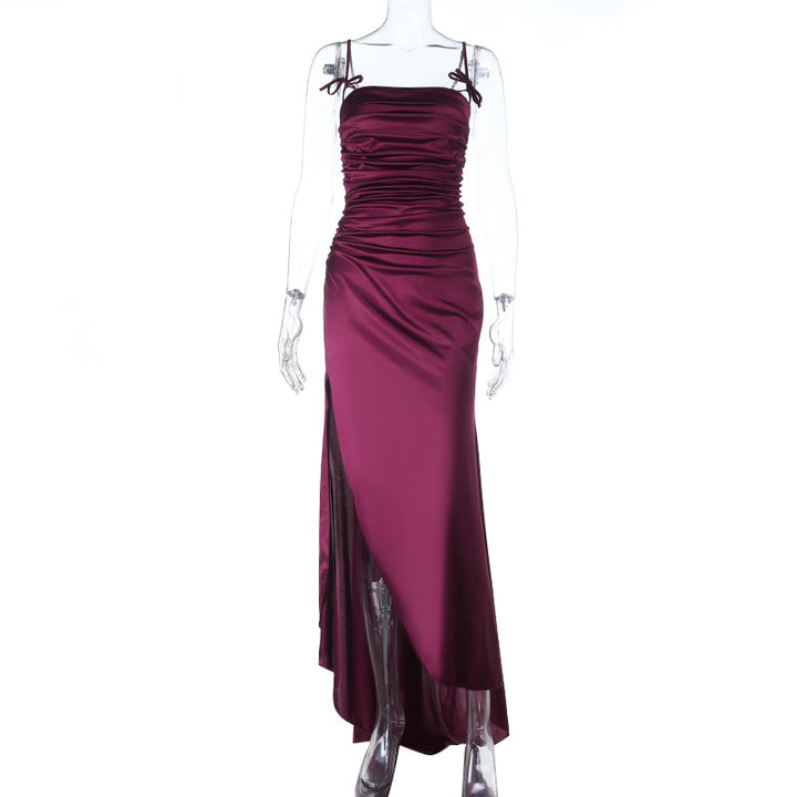Damen Maxikleid mit raffinierten Falten und charmanten Spaghettiträgern Drune