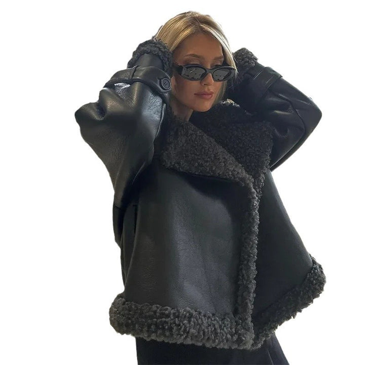 Damen Modische Winterjacke mit Kunstfellkragen Drune