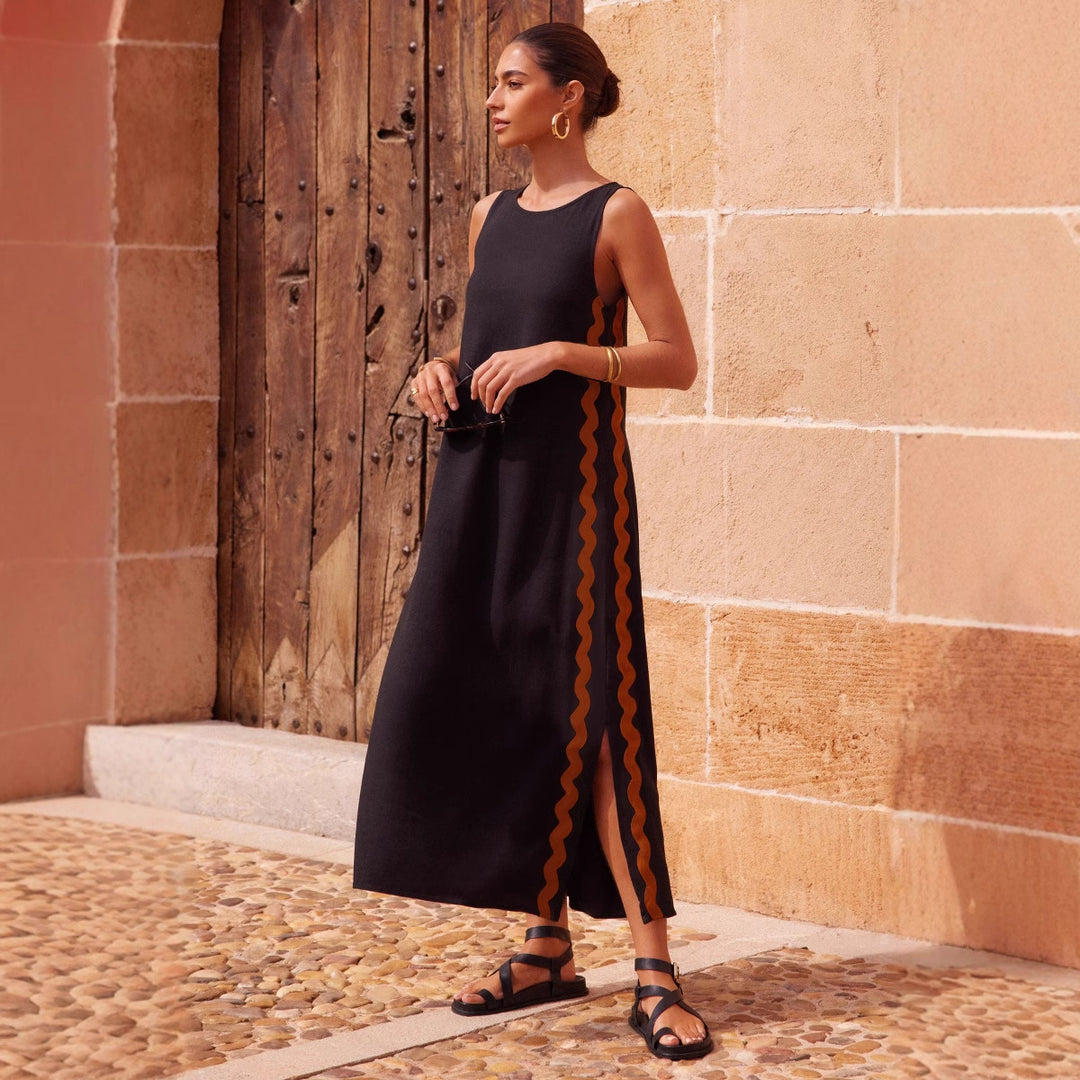 Damen Midi-Kleid mit lässigem Schnitt und seitlichen Schlitzen Drune