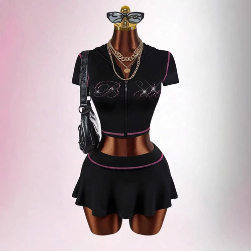 Damen sportliches Crop-Top mit Rock-Set Drune