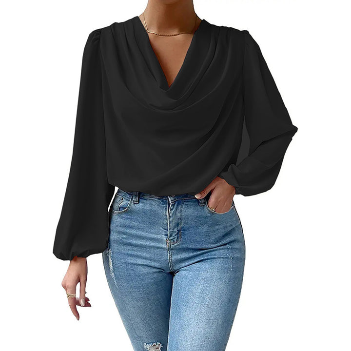 Damen Elegantes Langarm-Blusenoberteil mit Drapierung und weitem Schnitt Drune