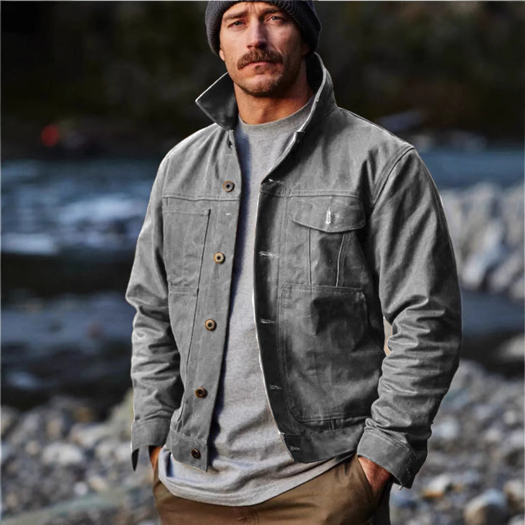 Herren leichte Utility-Jacke mit praktischen Taschen und stylischem Stehkragen Drune