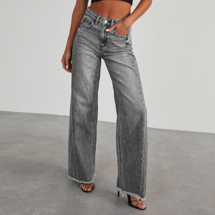 Damen Hochtaillierte Mom-Jeans im klassischen Schnitt mit ausgefranstem Saum Drune
