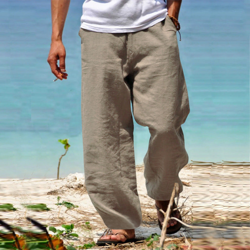 Herren lässige Leinenhose mit weitem Schnitt und elastischem Bund Drune