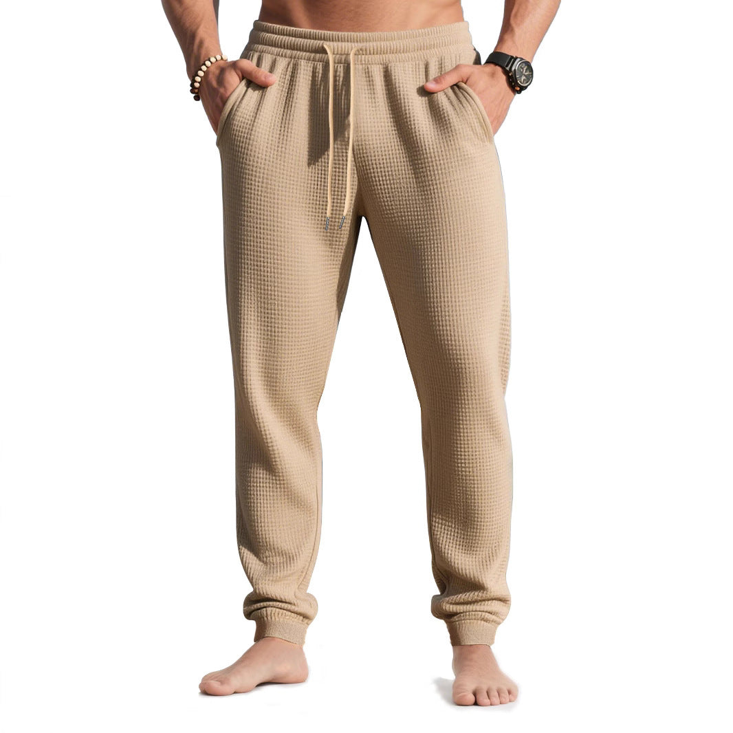 Herren nan Waffelstruktur-Loungehose mit elastischem Bund Kordelzug und Eingrifftaschen Drune
