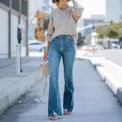 Damen nan gerade geschnittene Jeanshose in verkürzter Länge mit ausgefranstem Saum Drune