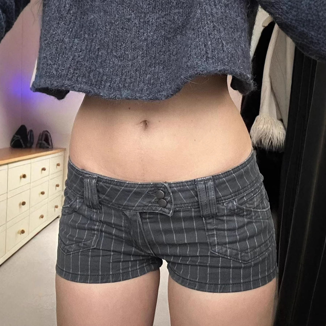 Damen Designer Denim-Shorts mit Streifenmuster und taillierter Passform Drune