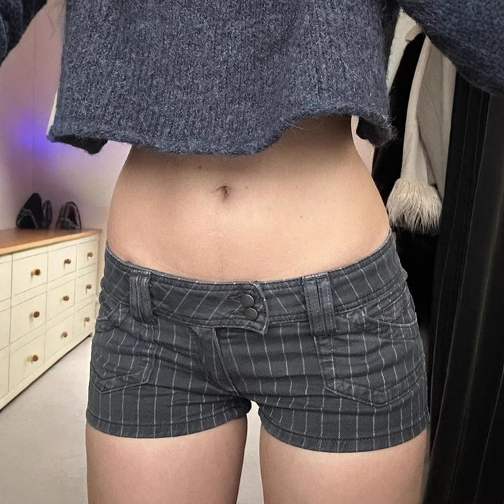 Damen Designer Denim-Shorts mit Streifenmuster und taillierter Passform Drune