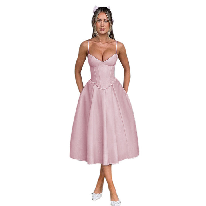 Damen Midi Kleid mit figurbetonter Corsage und schwingendem Rock Drune