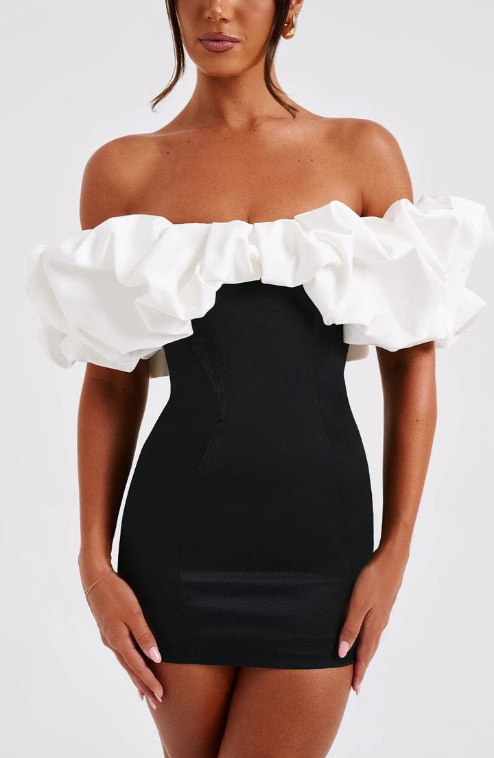 Damen Cocktailkleid mit voluminösen Rüschenärmeln Drune