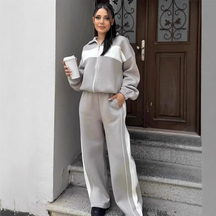 Damen Sportlicher Fleece-Loungewear-Anzug mit Reißverschluss Drune