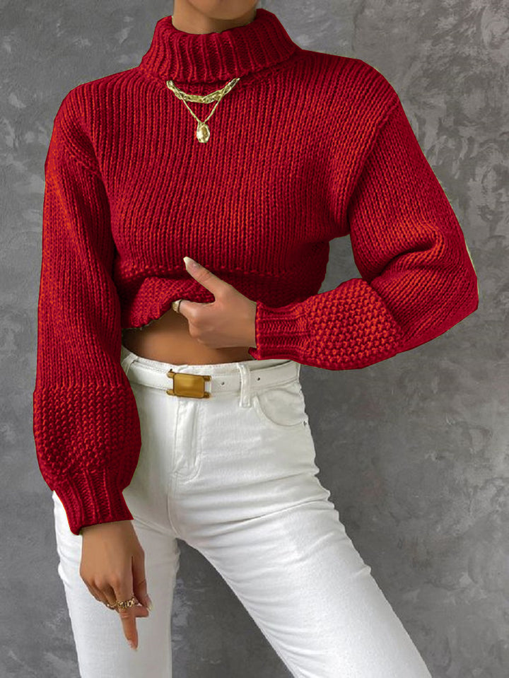 Damen Grobstrick Pullover mit hohem Kragen Drune