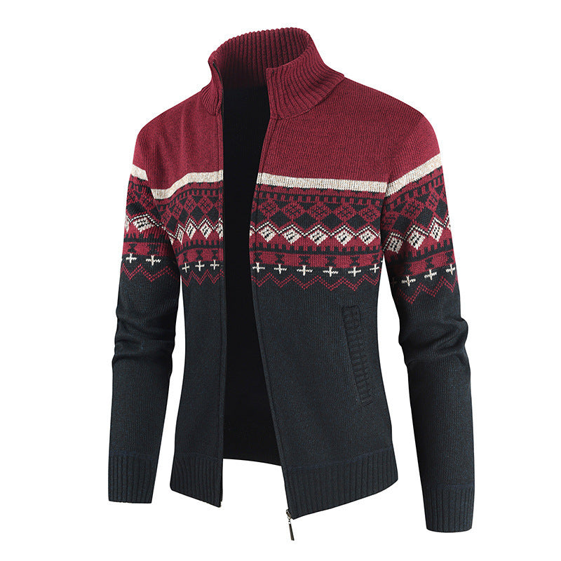 Herren Strickjacke mit Wintermuster und hohem Stehkragen Drune