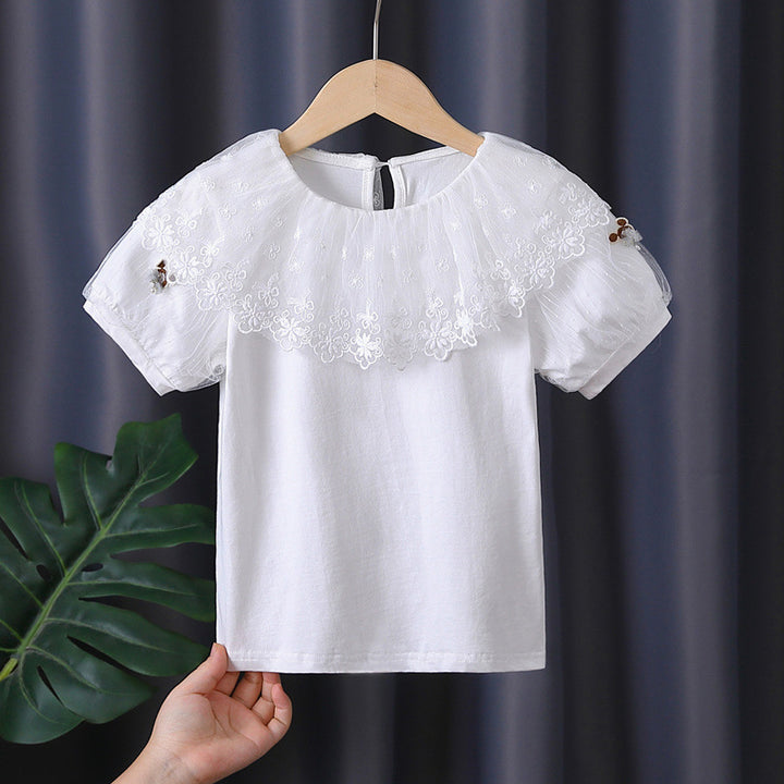 Mädchen T-Shirt mit elegantem Spitzenbesatz Drune